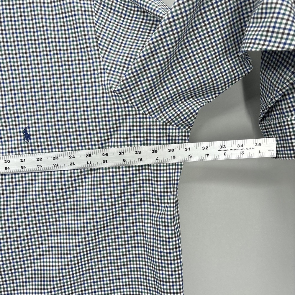 Ralph Lauren Shirt Mens Big 3X Blue Green Check Button Down Long Sleeve Stretch - Picture 10 of 14